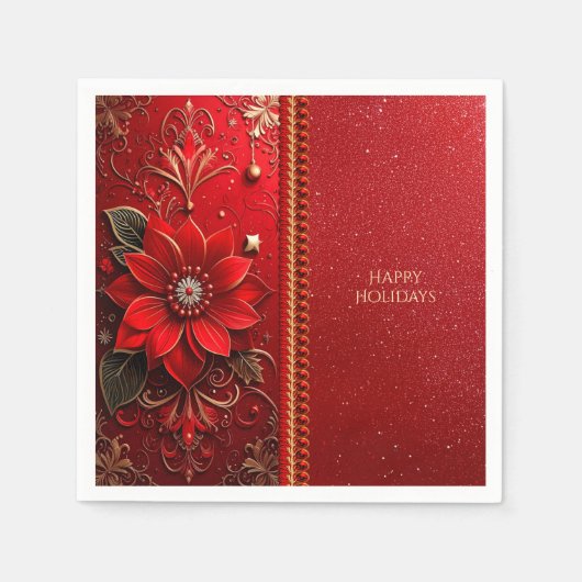 En Papier Serviette de vacances à fleurs rouges (Devant)