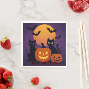 En Papier Serviette éffrayante Halloween - Chats noirs et po