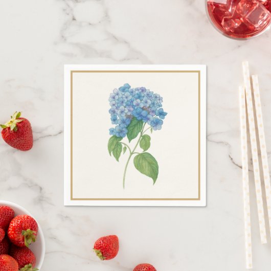 En Papier Serviette Luxe Bleue Hydrangea — Élégante Botaniqu (En situation)