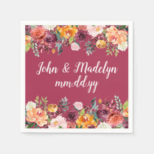En Papier Serviette Mariage Bourgogne personnalisée Floral