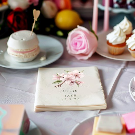 En Papier Serviette mariage de fleurs de cerisier rose doux