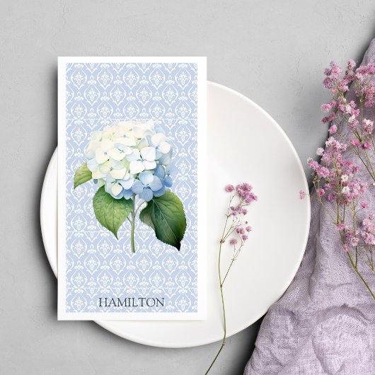 En Papier Serviette personnalisée Hydangea Blue Damask