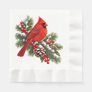 En Papier Serviette Pin de Noël Rouge Cardinal et Baies