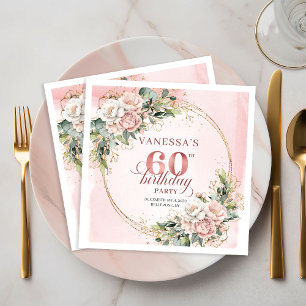 En Papier Serviette pour 60e anniversaire à fleurs rose clai