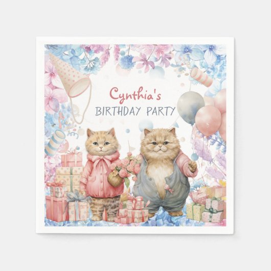En Papier Serviette pour fête d'anniversaire de chat (Devant)