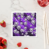 En Papier Serviette pourpre Sparkle Diamond Hearts (En situation)