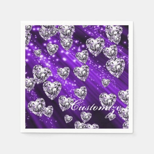 En Papier Serviette pourpre Sparkle Diamond Hearts (Devant)