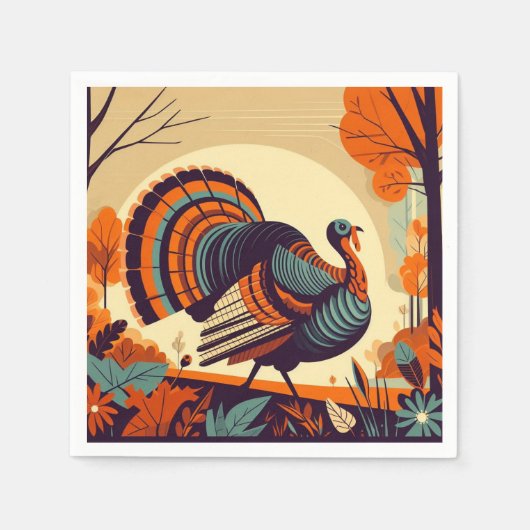 En Papier Serviette Thanksgiving avec Turquie moderne du mil (Devant)