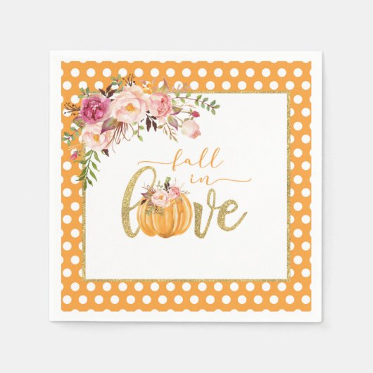 En Papier Serviette Tombez amoureux - Points orange (Devant)