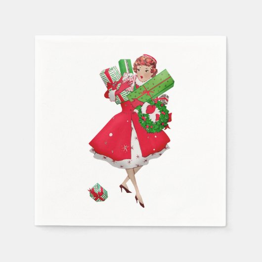 En Papier Serviette Vintage Lady Noël 1950 (Devant)