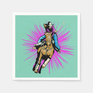 En Papier Serviette Western Party Cowgirl sur cheval