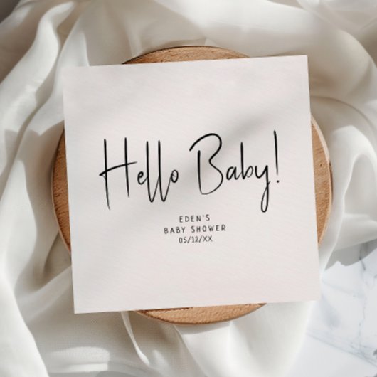 En Papier Simple moderne Neutral Hello Baby shower serviette