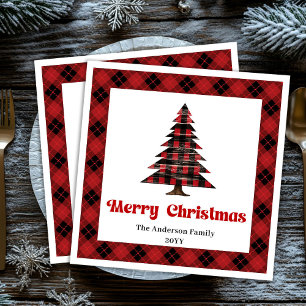 En Papier Tartan Rouge Noir Moderne de Noël Serviette Person