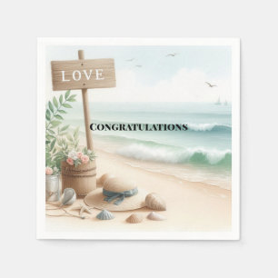 En Papier Vagues de Plage Amour Félicitations Serviette