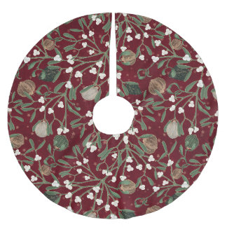 En Polyester Brossé Jupon de sapin de Noël au gui rouge fantaisiste