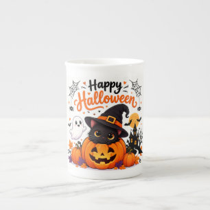 En Porcelaine Chatte Mignonne Tasse de Voyage Joyeux Halloween -