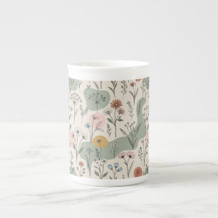 En Porcelaine Tasse Fleur Sauvage Abstraite Boho Moderne