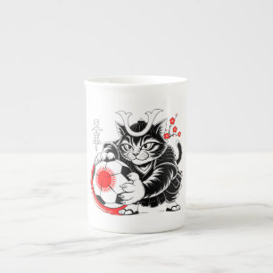 En Porcelaine Tasse Samouraï Chat Football – Cadeau pour les fan
