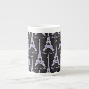 En Porcelaine Tasse violette et noire de la Tour Eiffel de Paris