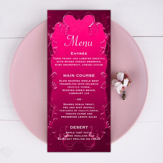 en romantisch roze bruiloft menu
