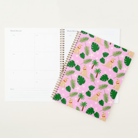 En rose Golden Retriever Planner (Devant avec enveloppe)