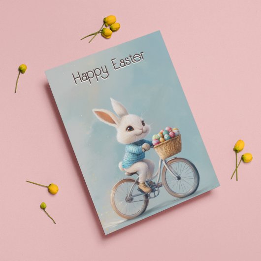 En route ! | Carte de Pâques vélo de lapin mignon