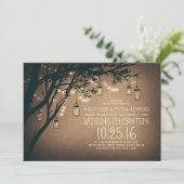  en rustieke Mason Jar String Lights Bruiloft Kaart (Staand voorkant)