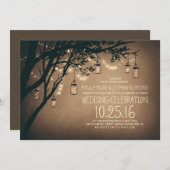  en rustieke Mason Jar String Lights Bruiloft Kaart (Voorkant / Achterkant)