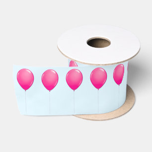 En Satin Ballons roses ruban bleu