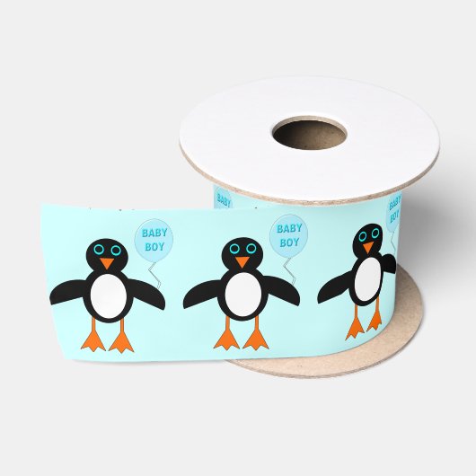 En Satin Bébé Bleu Cute Garçon Pingouin Ruban (Bobine)