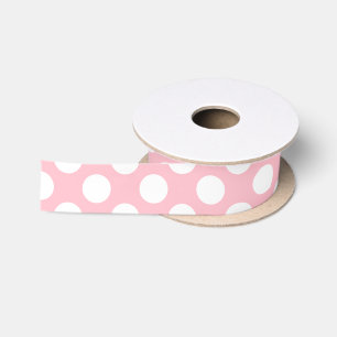En Satin Blanc sur ruban Pois rose moyen