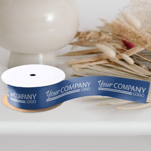 En Satin Bleu uni Blanc Business Logo Marqué Cadeau Ruban