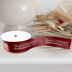 En Satin Burgundy, White Business Logo Marqué Cadeau Ruban