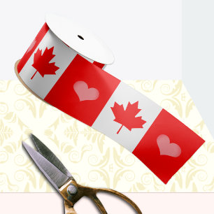 En Satin Canadian Heart, ruban canadien, drapeau canadien