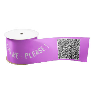 En Satin Code QR personnalisé et ruban violet texte vos cou