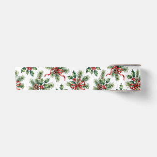 En Satin Cône de pin de Noël à l'aquarelle et ruban de houx