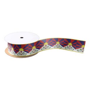 En Satin Drapeau Tibet & Ruban Tibet / Lions Neige
