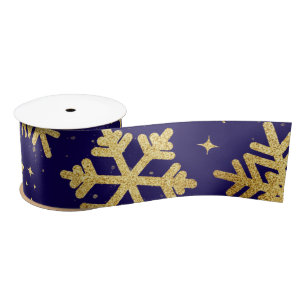 En Satin Élégance Flocon de Neige Doré – Ruban de Fêtes