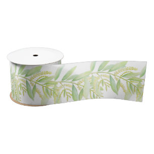En Satin Eucalyptus aquarelle vert ruban blanc