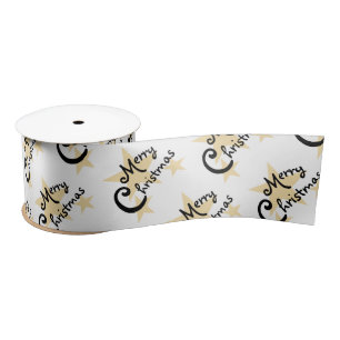 En Satin Gold Star Joyeux Noël sur ruban blanc