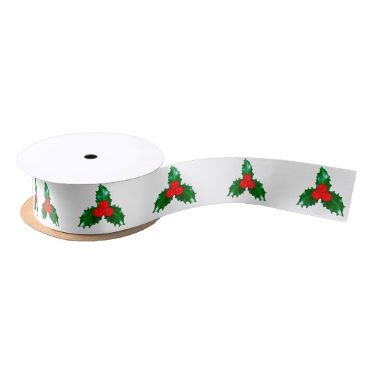 En Satin Holly sur ruban blanc (Bobine)