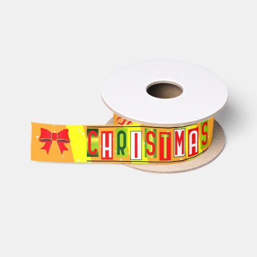 En Satin Joyeuses fêtes / Ruban de Noël - Jaune (Bobine)