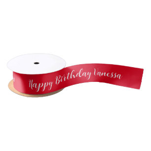 En Satin Joyeux Anniversaire Élégant ruban rouge vibrant