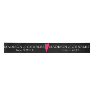 En Satin Logo de mariage ruban rose coeurs couple date