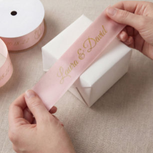 En Satin Mariage or rose Nom personnalisé Ruban