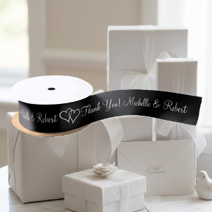 En Satin Mariage personnalisé ruban de faveur avec les coeu