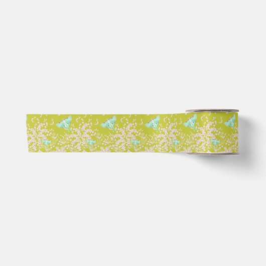 En Satin Papillon lune sur ruban vert lime (Devant)