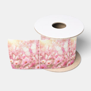 En Satin Papillons Ruban Rose dans le Jardin