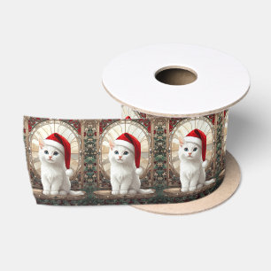 En Satin Petit chaton blanc avec ruban de chapeau de Père N