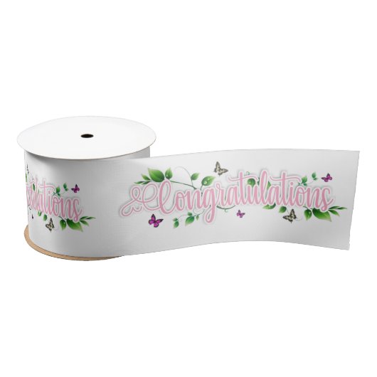 En Satin Pink Floral Félicitations texte Ruban (Bobine)